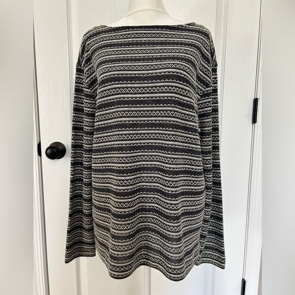 J. Jill Women’s Gray & White Patterned Long Sleeve Top Cotton Blend Size Medium - Picture 3 of 12